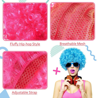 Clown Wig Afro Puff Wigs 80s Costume Anime Halloween Fancy Wigs - Pink