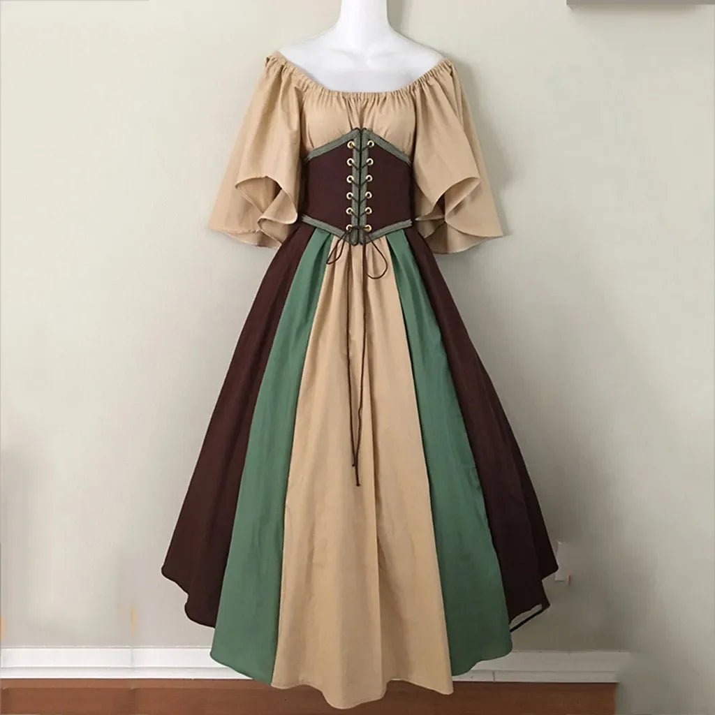 Women's Medieval Retro Contrasting Color Slim Swing Shoulder Costume - alternate view 23