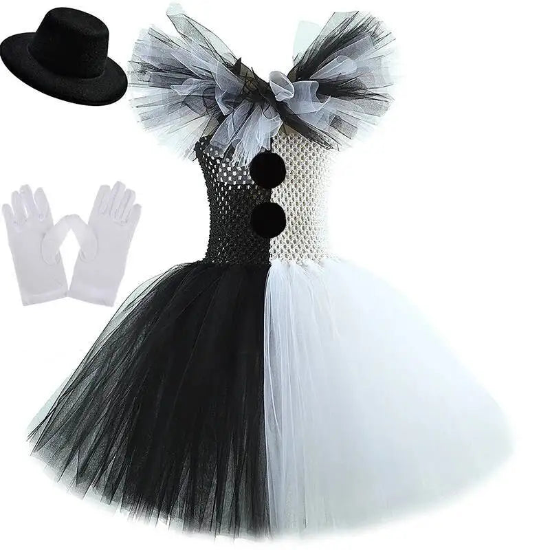 White Black Scary Clown Costumes for Girls Creepy Halloween for Kids Tutus Kids Horror - Only Dress / 2Y