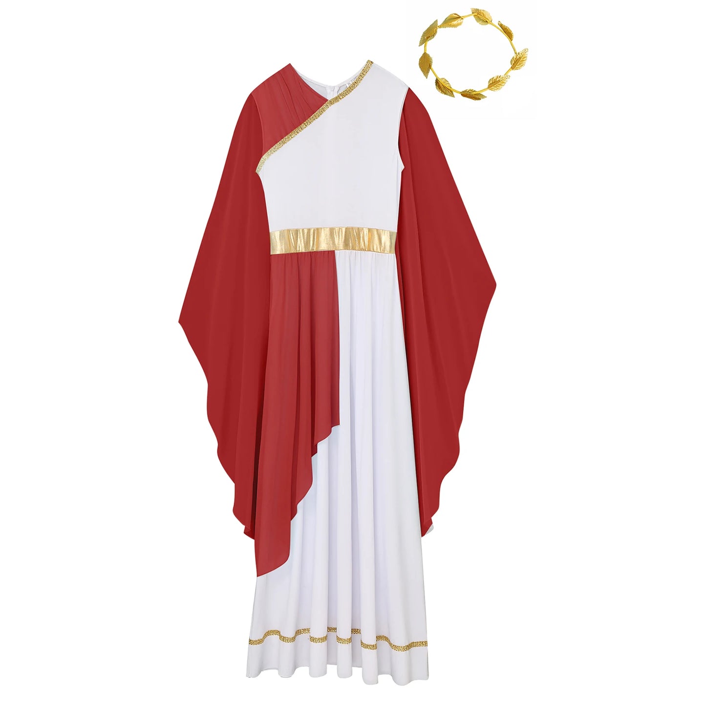 Women's Halloween Greek Beauty Costume Gold Leaves Garland Headwear and Cap Sleeve Ancient - Lavender / M