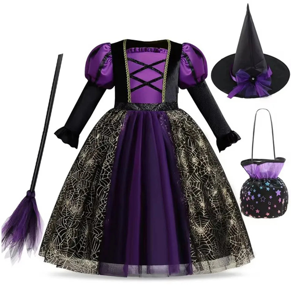 Black Witch Costume for Girls | Long-Sleeve Halloween Dress