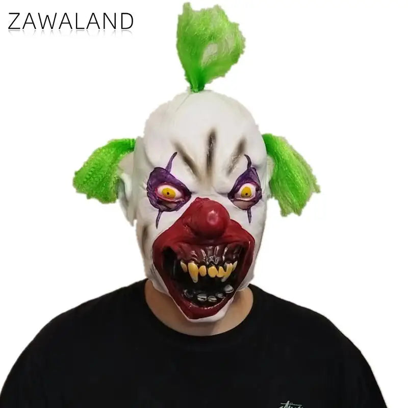 Zawaland Halloween Scary Clown Mask Green Hair Sharp Teeth Horror Costume Prop Costume - Green-haired Clown