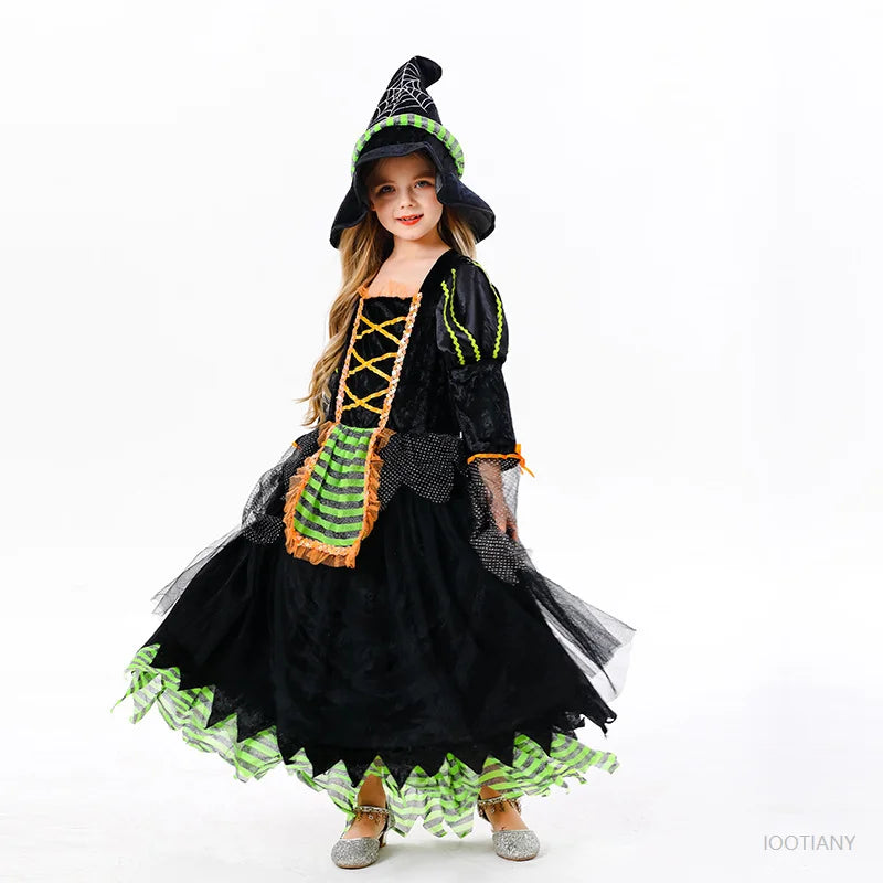 Halloween Children Purple Witch Costume Girls Magician Mesh Dress Kids Clothes Baby Bat Spider Costume - product image 5