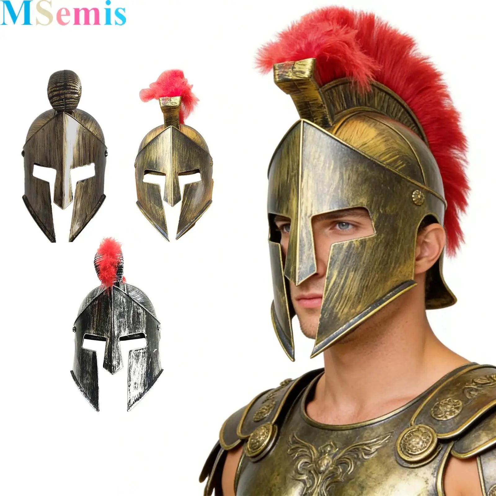 Medieval Knight Hats Gladiator Spartan Roman Warrior Greek Costume Helmet Headwear - Type A / One Size
