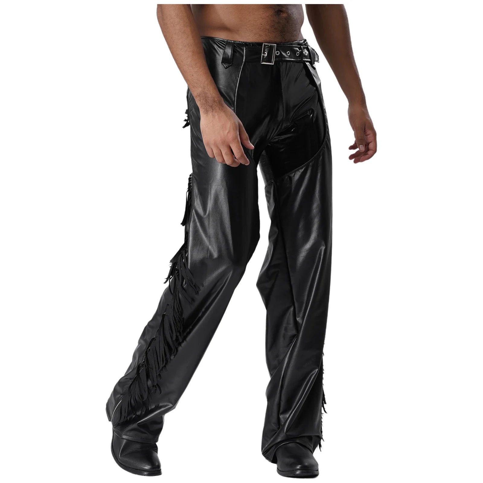 Men's Cowboy Western Show Chaps Motorcycle Faux Leather Costume - alternate view 4