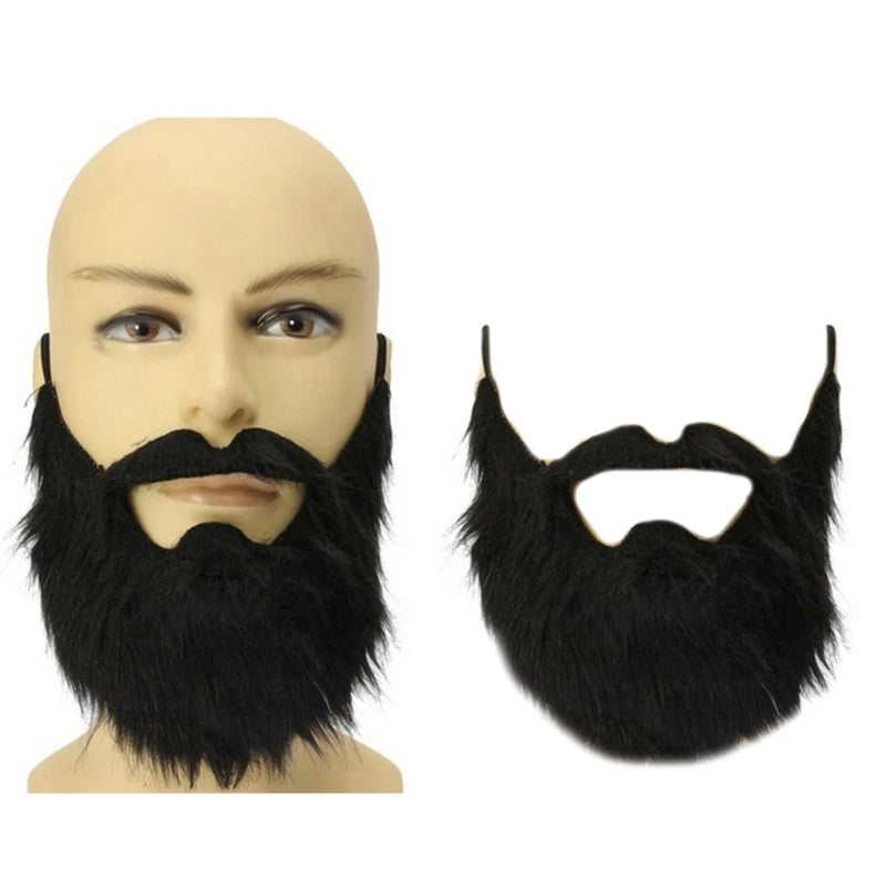 Halloween Fake Beard Funny Fake Mustaches Costume Whiskers Hair Disguise Accessories with Adjustable Elastic - product image 1