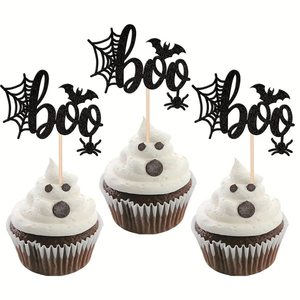 12/24-Piece Halloween Boo Glitter Bat Cupcake Topper Picks Halloween Birthday