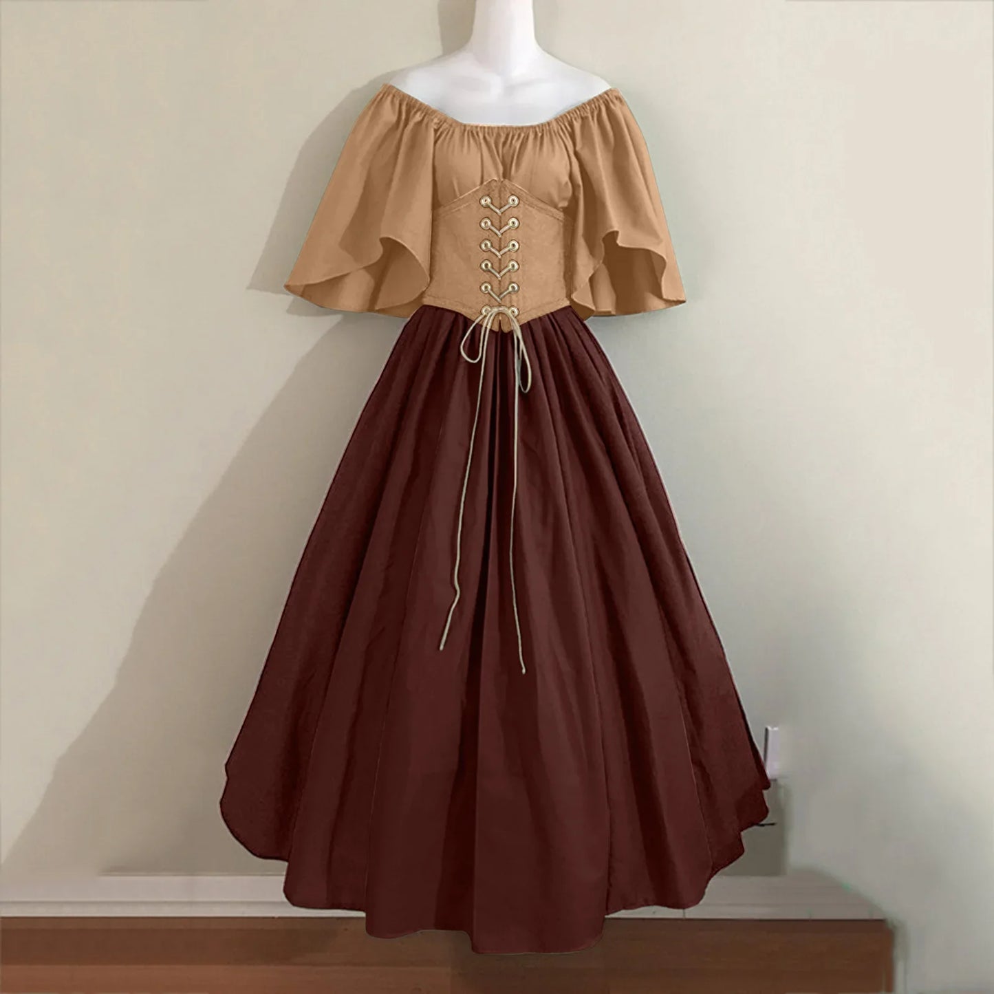 Women's Medieval Retro Contrasting Color Slim Swing Shoulder Costume - alternate view 24