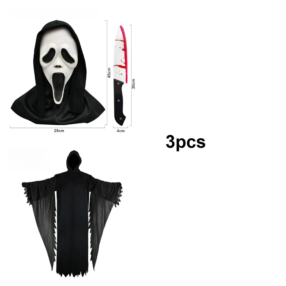 Grim Reaper Ghost Costume – Black Hooded Cloak & Mask