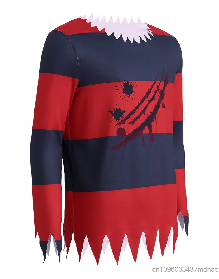Men Horror Costume Striped Jagged Blood Sleeve Shirt Scary Halloween Outfit Adult Terror - Only Top / 130