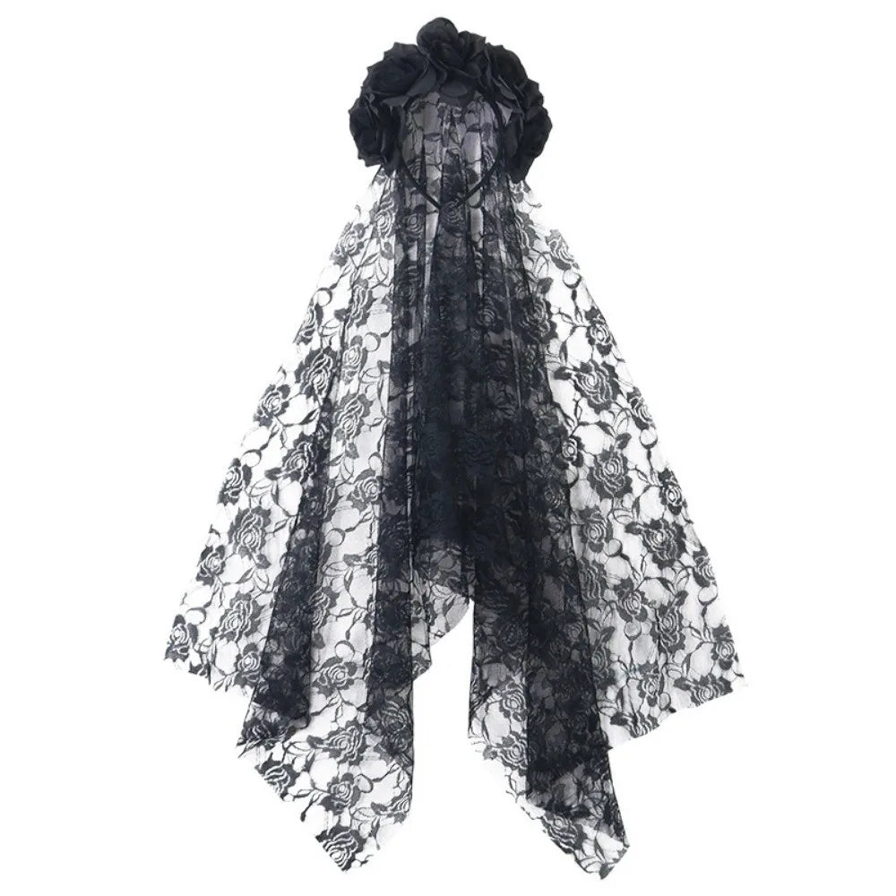 Gothic Ghost Bride Headband Simulation Rose Skull Pattern Halloween Rose - product image 7