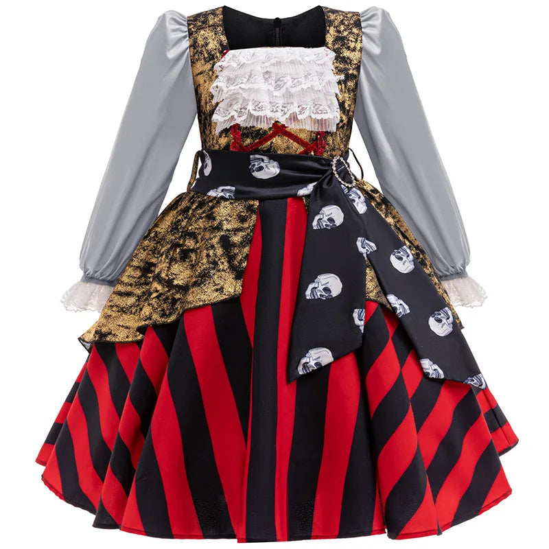 Striped Princess Costume for Girls | Long-Sleeve Lace Dress