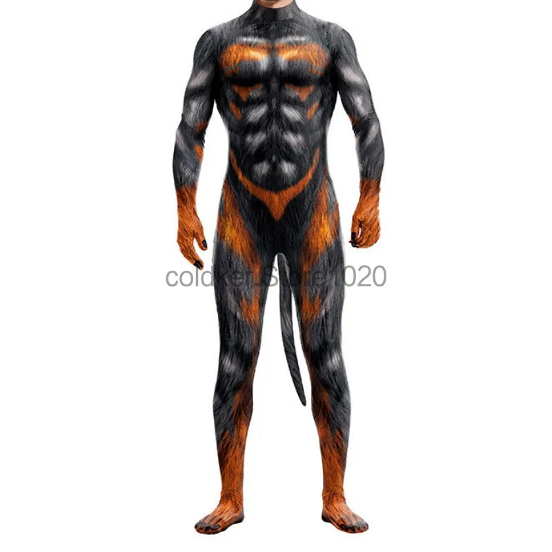 Pet Men Animal with Tail Full Cover Elastic Zentai Jumpsuit Dog Puppy Costume - alternate view 2