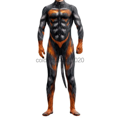 Pet Men Animal with Tail Full Cover Elastic Zentai Jumpsuit Dog Puppy Costume - alternate view 2