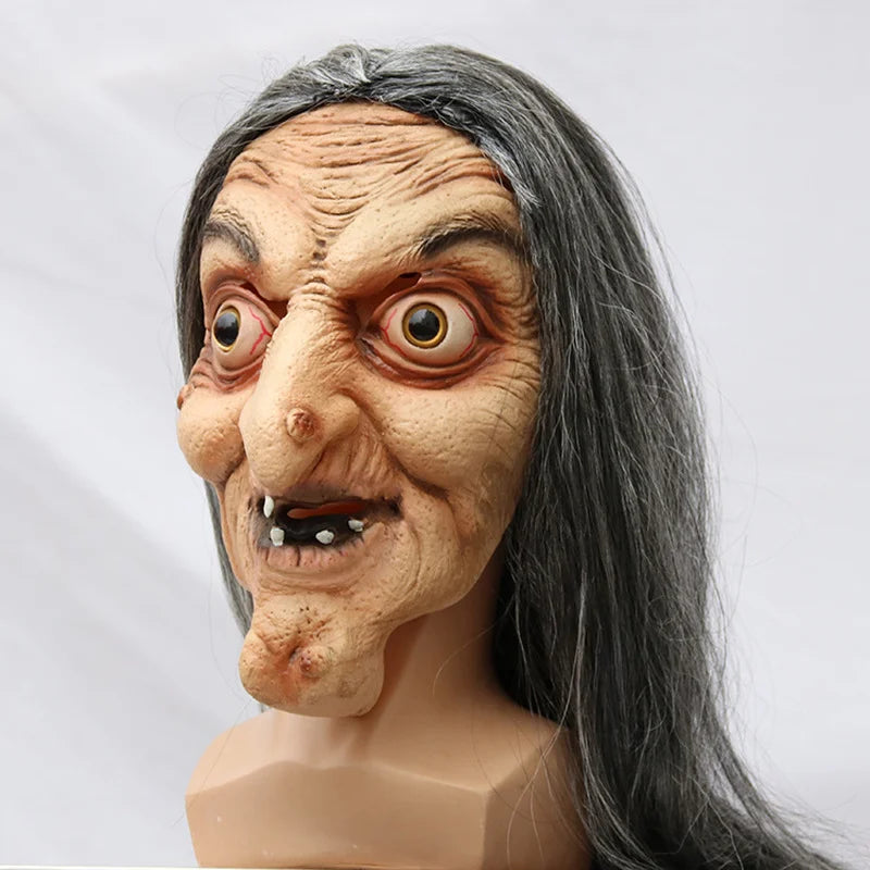 Scary Old Witch Mask Latex with Hair Halloween Wig Grimace Costume - product image 4