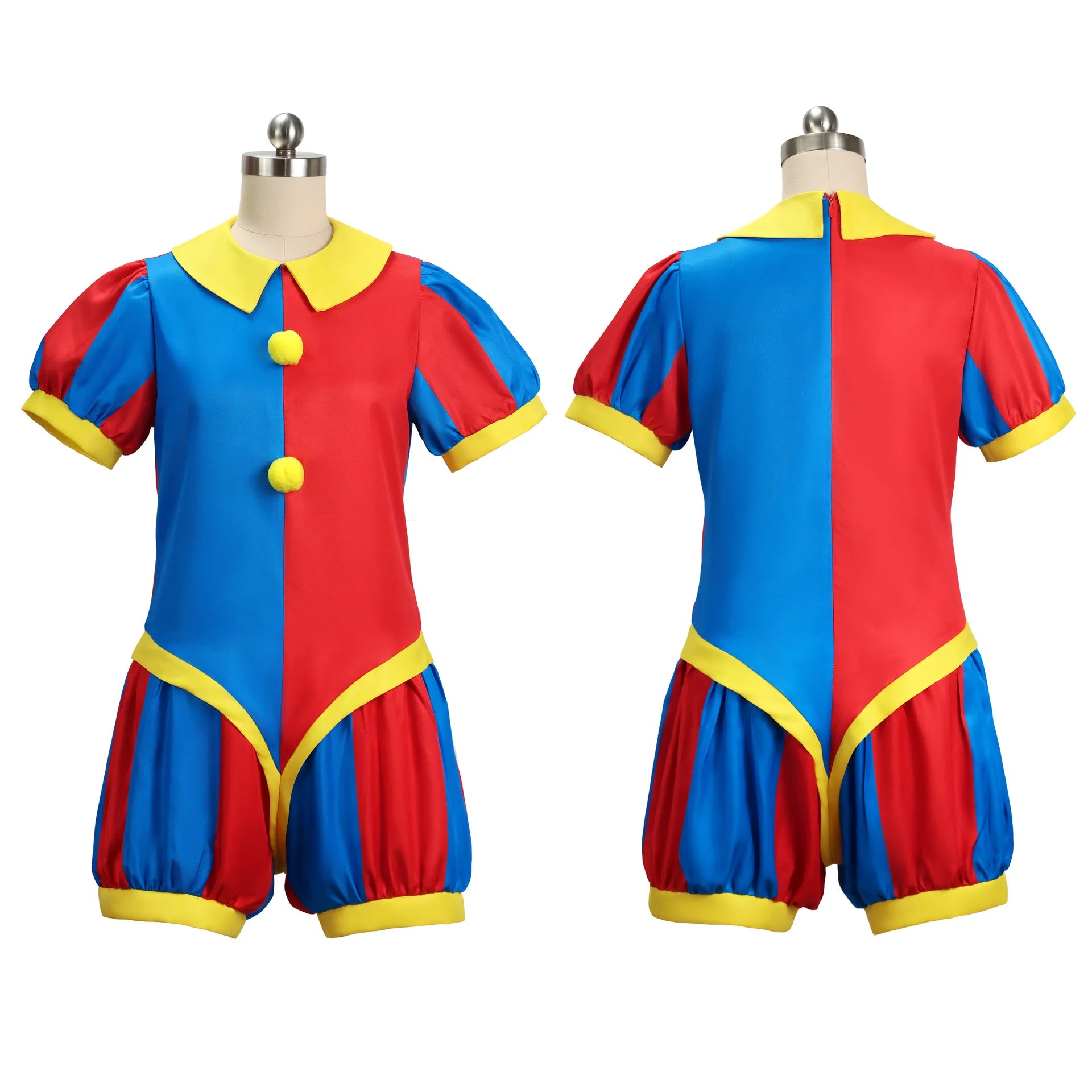 Pomni Costume the Amazing Digital Circus Adult Short Sleeve Color Block Clown Romper - View 4