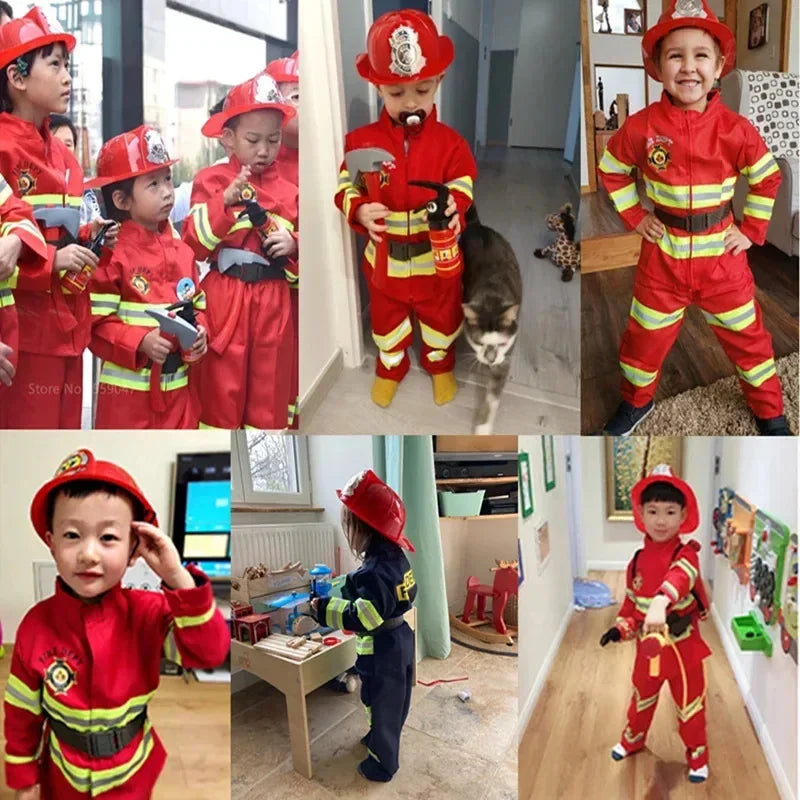 Halloween Costume Kids Firefighter Uniform Kids Sam Fireman Role Work Suit Boy Girl - 2 / 120