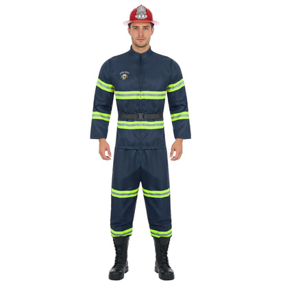Men's Firefighter Firefighting Heroes Halloween Costume Plastic Helmet Sleeve Fireman - Red / 190