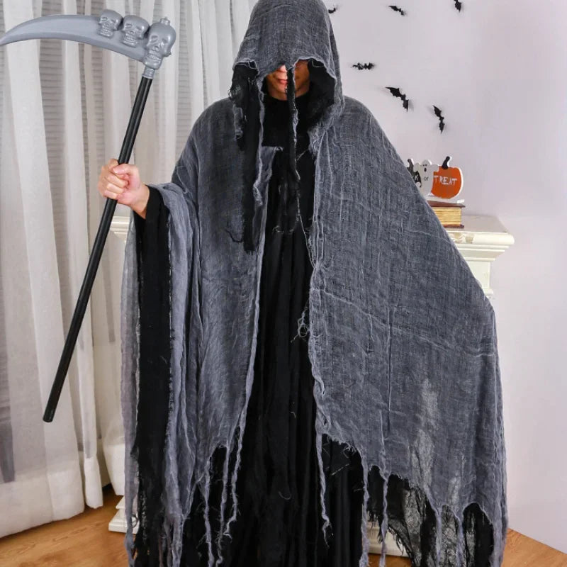 Scary Halloween Hooded Cloak Medieval Renaissance Wizard Cloak Horror Grim Reaper Costume - View 4