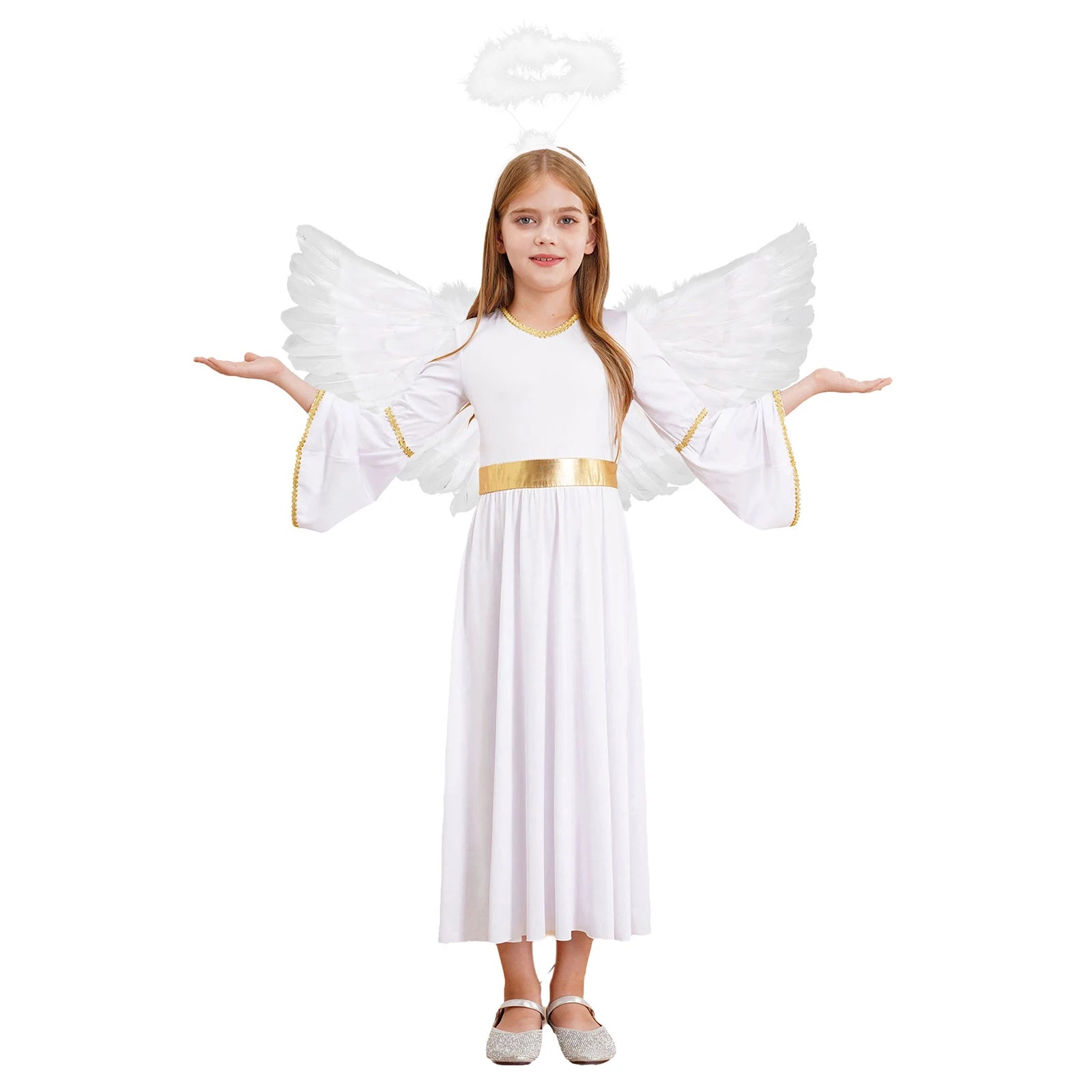 Girls Angel Halloween Costume Dress with Wings