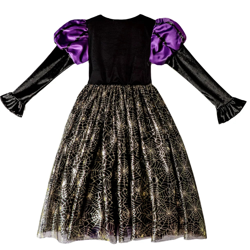 Purple Black Witch Golden Spider Web Kids' Dress Halloween Costume - product image 3