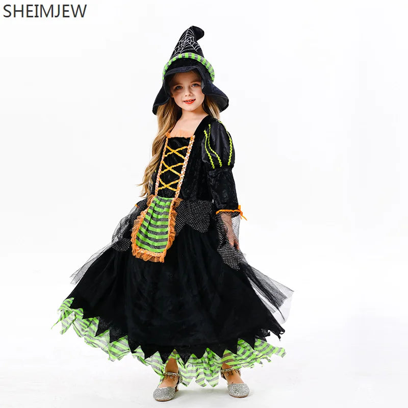 New Halloween Children Witch Cosplay Costume Girl Outfit Kid Evil Witch Campus Showing Dress Up - product image 3