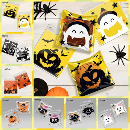 100Pcs Plastic Halloween Candy Bags Self-adhesive Clear Trick or Treat Bags Ghost Halloween Series Candy - product image 1