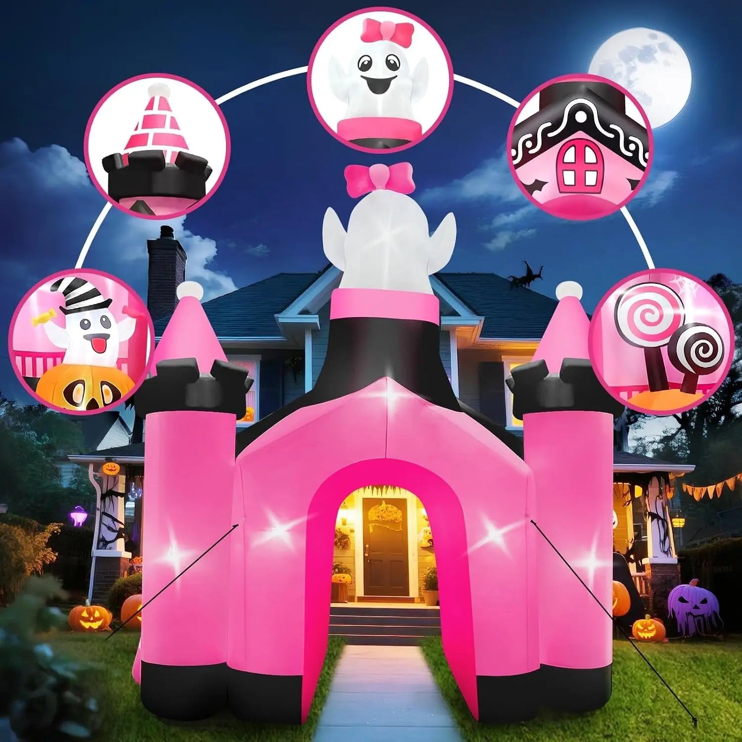 11 FT Inflatables Ghost Archway Outdoor Decor, Pink Castle Blow Up