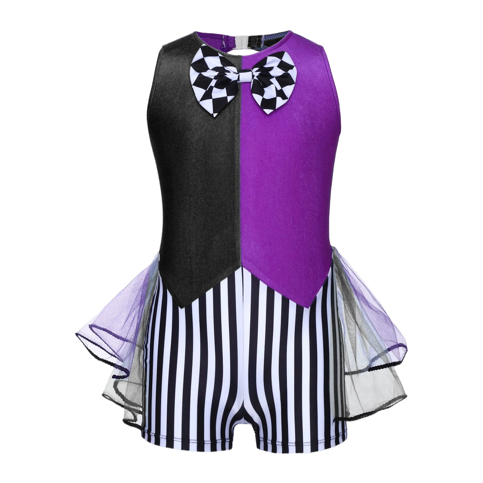 Kids Girls Circus Ringmaster Clown Costume Halter Rhinestone Checked Skirted Leotard - Green A / 16
