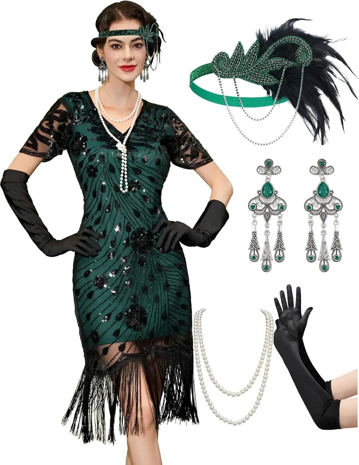 Flapper Dresses 1920s,Great Gatsby Dresses for Women Fringe Roaring 20s Costumes with 20s Accessories for Harlem Nights