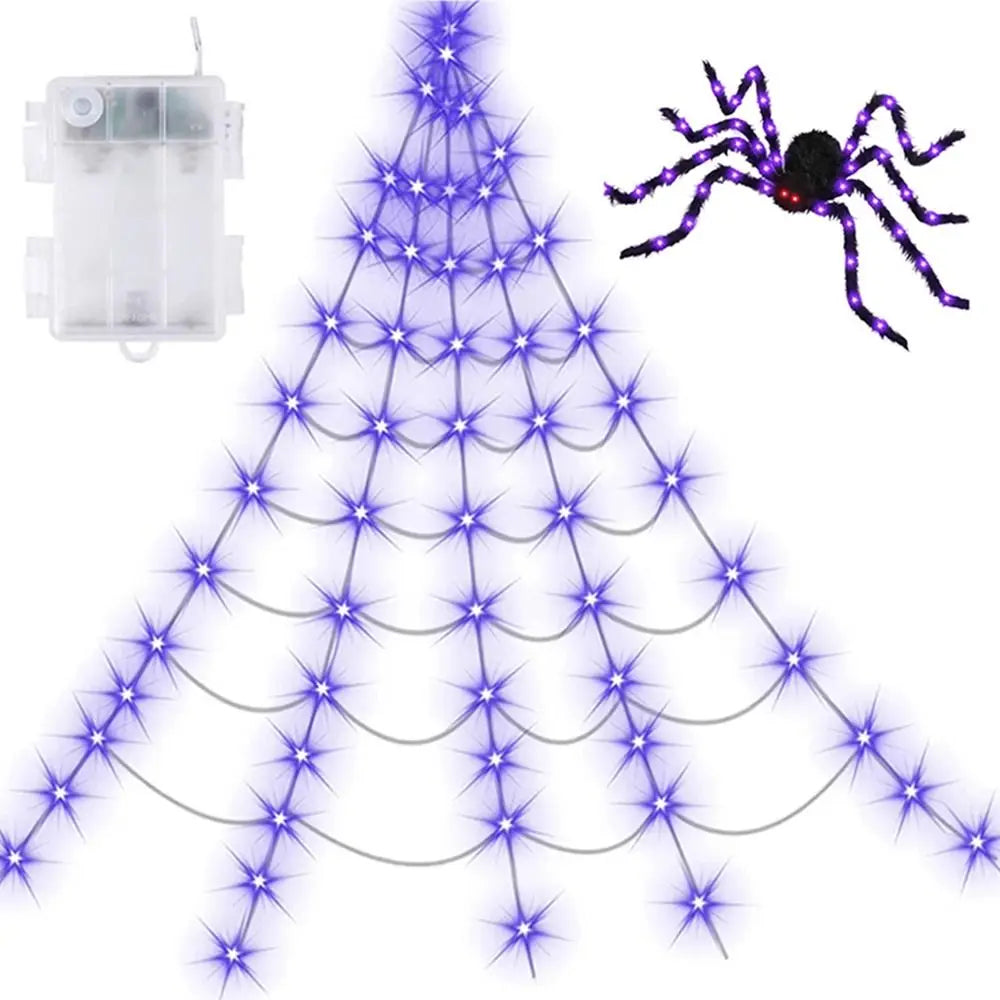 8 Modes Halloween Spider Web Lights Waterproof 250 LEDs LED Spider Net 16.4 Ft Big Scary Giant Spider Party