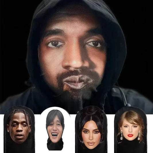 Costume Headwear Hip Hop Hood Hat Headgear 3D Printed Kanye Mask Elastic Mesh Halloween - 26