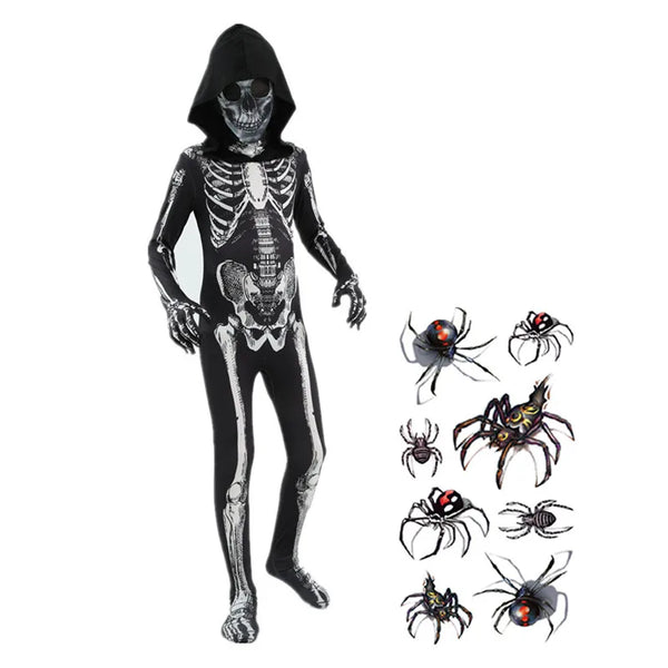 Scary Halloween Horror Kids Hooded Costume Scary Skeleton Grim Reaper Costume Boys Spooky - 01 / 120