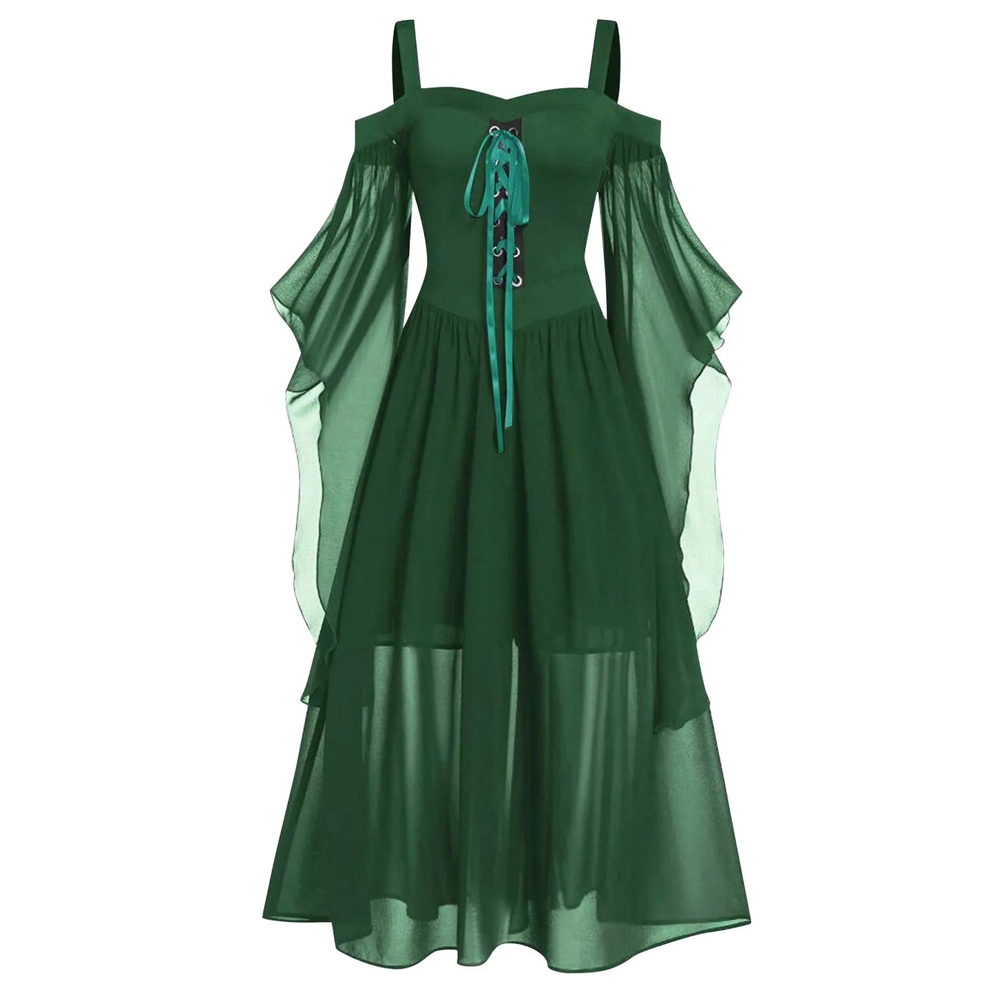 Women's Plus Size Dress Cold Shoulder Butterflies Sleeve Lace Up Gothic Costume