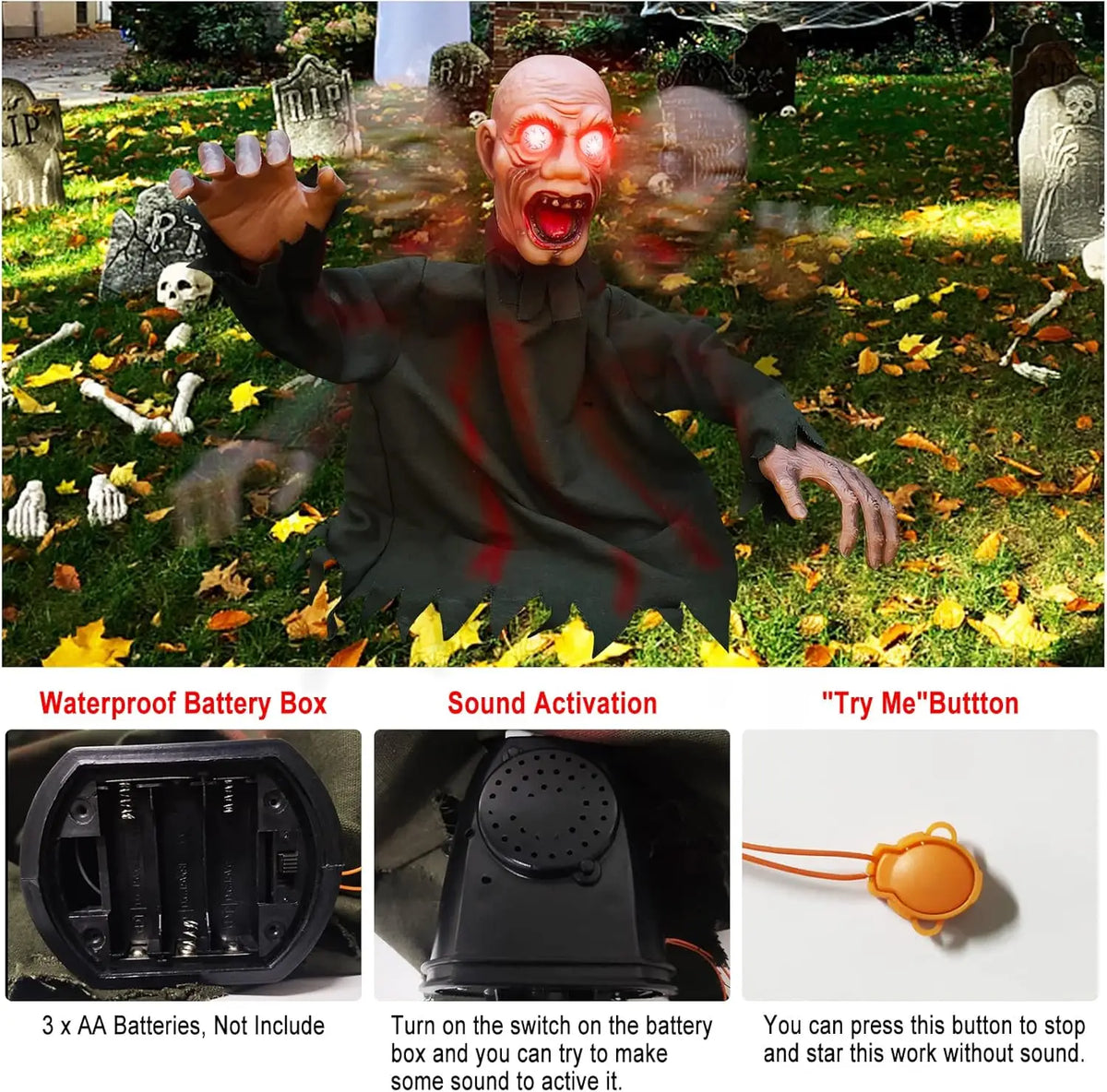 Swinging Ghost Yard Decoration Sound Activated Halloween Animatronic - product image 4