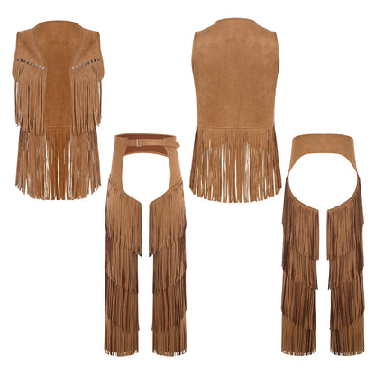 Men's Men Western Cowboy Faux Suede Tassel Vest with Crotchless Pants Costume - alternate view 9