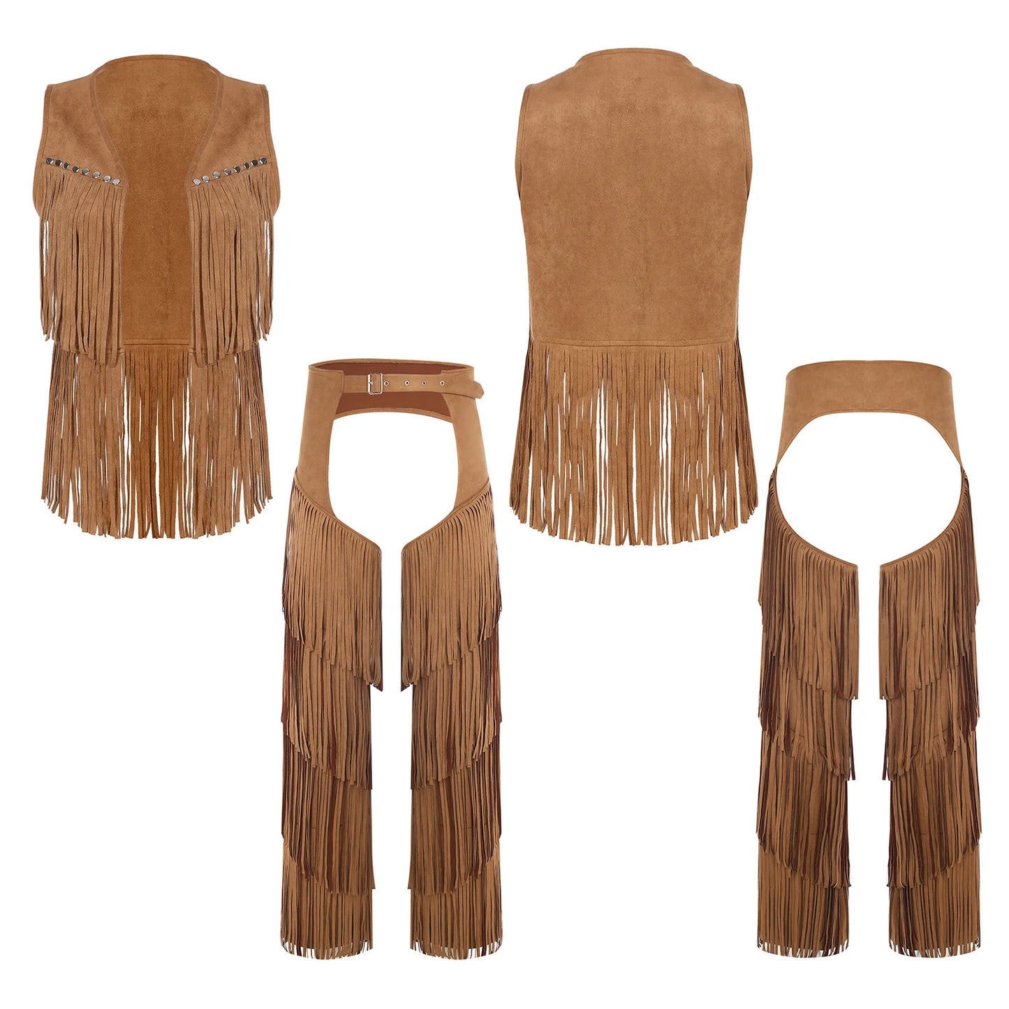 Men's Hippie Western Cowboy Faux Suede Tassel Vest Costume - alternate view 9