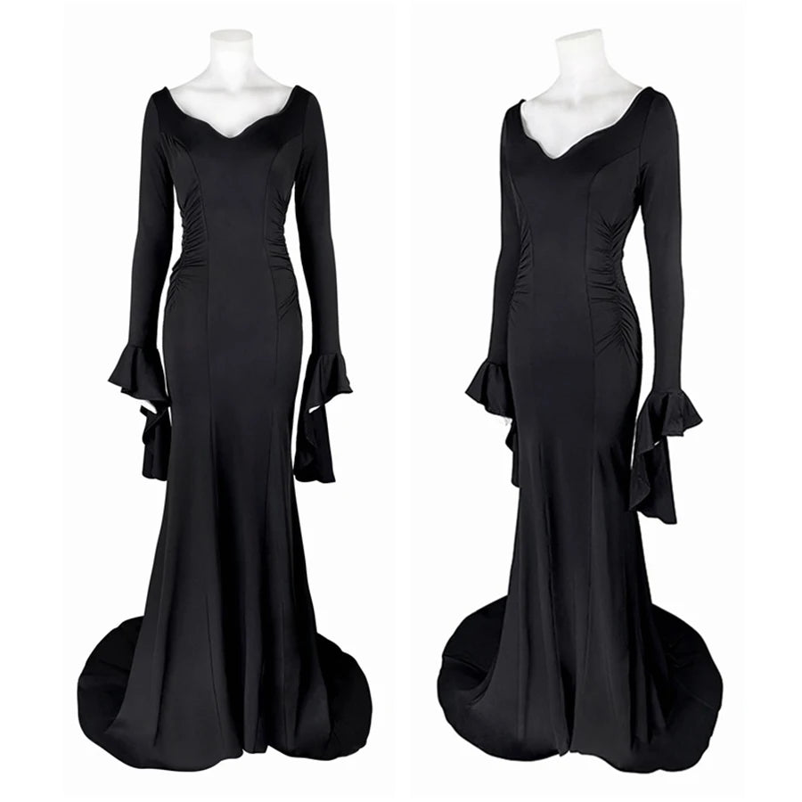 Morticia Addams Costume Black Gothic Dress Sexy Dresses Gomez Addams Men Suit Uniform - women dress / XXL