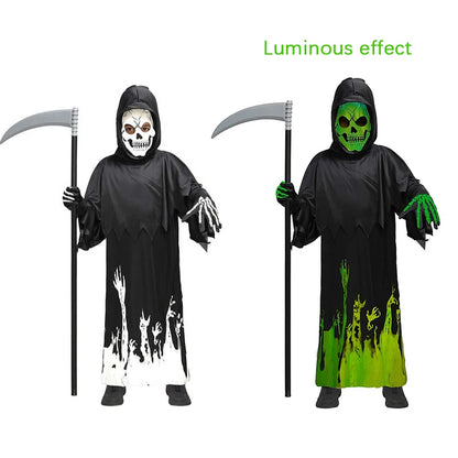 Horror Death Cosplay Costume Skull Face Mask Luminous Ghost Reaper Robe Halloween Skull Hooded Cloak Outfit - product image 2