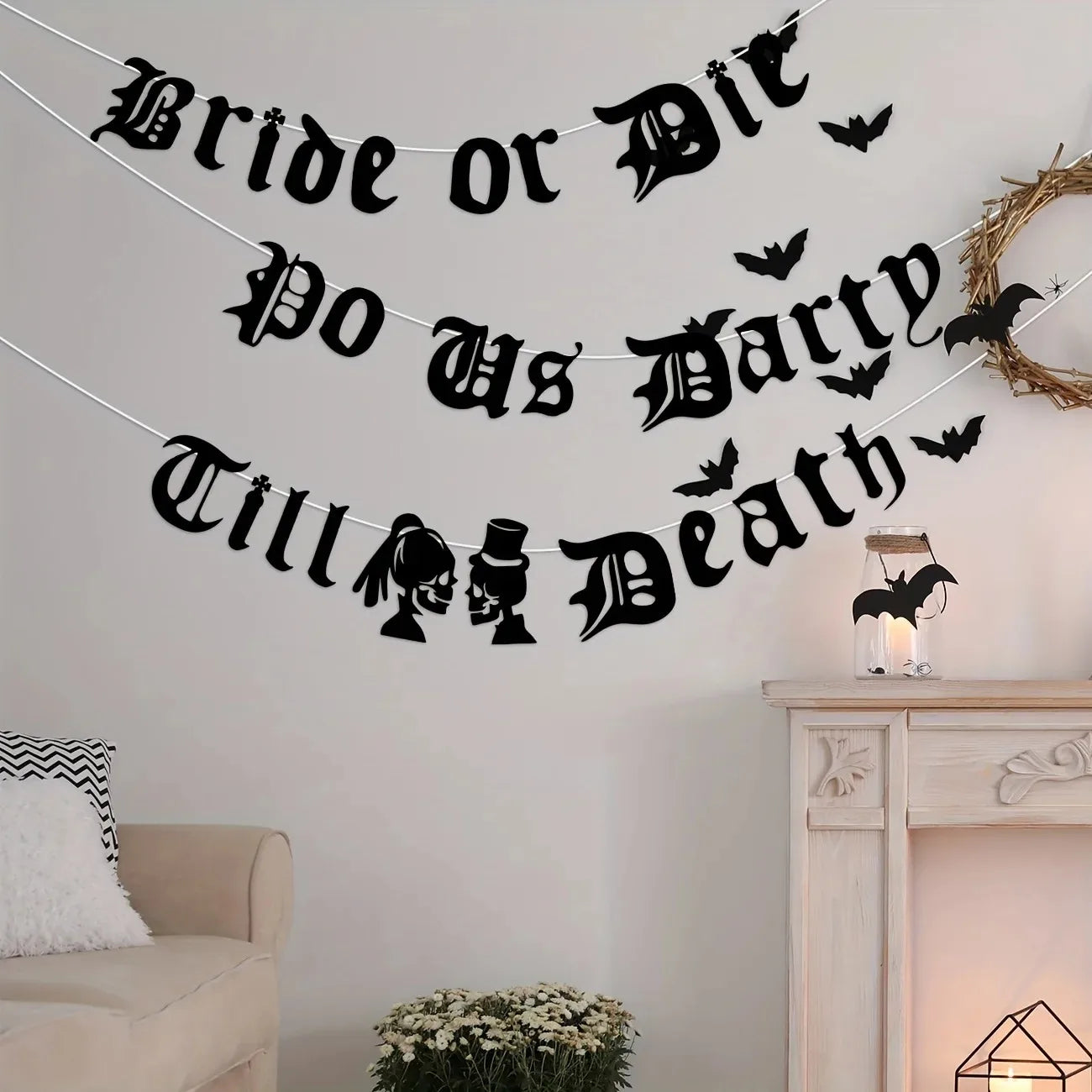 Bride or Die Till Death Do Us Party Banner Gothic Skull Bride Groom Garland - product image 4