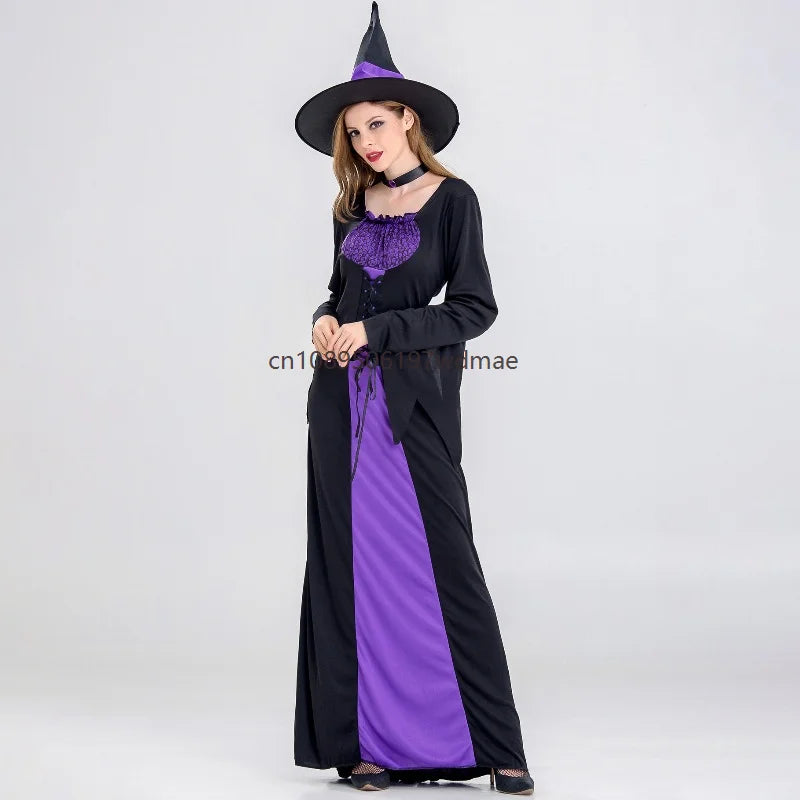 Women's Gothic Vampire Cosplay Purple Dress Witch Gown Halloween Dark Performance Costume Holiday Masquerade - product image 4