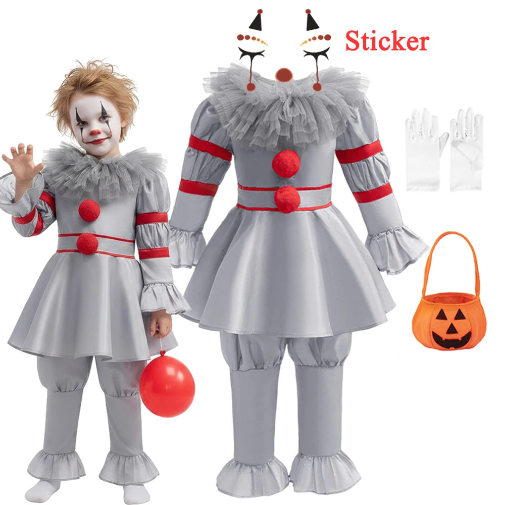 Boys Girls Costume Scary Clown Halloween Costume Kids Kids Costume Dress Up - 4 PCS B / 2T(100)