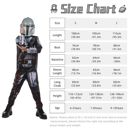 Mandalorian Costume Kids Boys with Mandalorian Helmet Cloak Jumpsuit Costume Outfit for - View 6