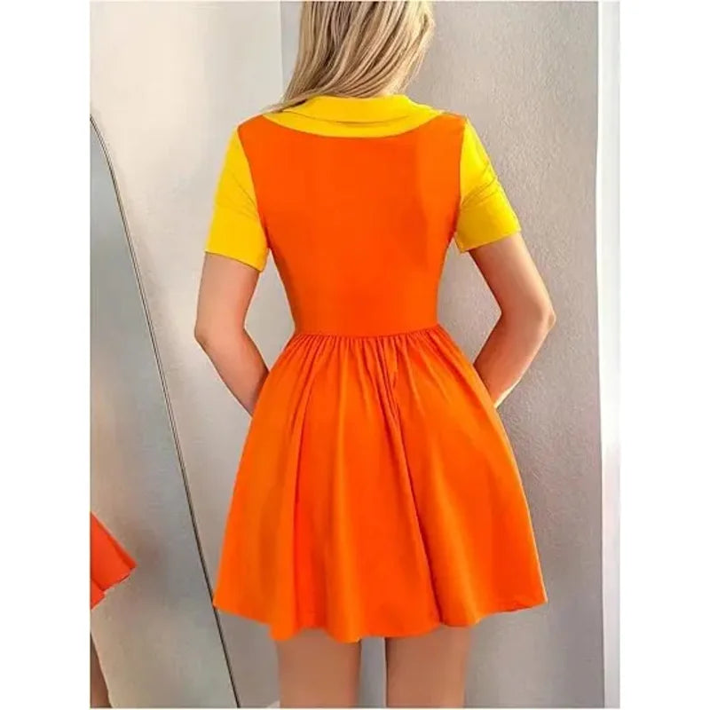 Kids' Movie Korean Game Two Tone Crew Neck Mini Short Sleeve Ruffle A Line Halloween - Orange / Adults XL