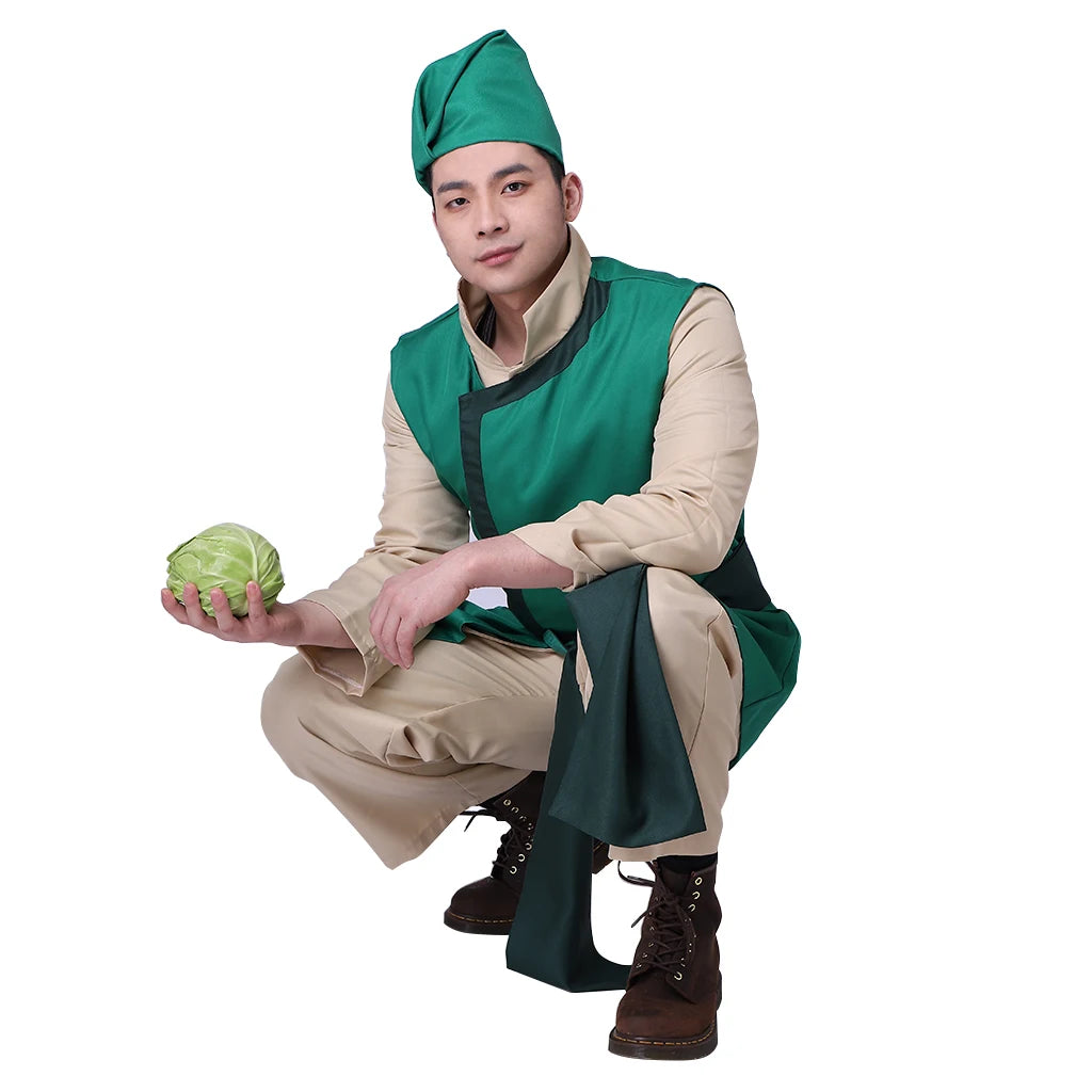 The Last Airbender Costume Cabbage Merchant Costume Adult Men's Green Uniform Suits - XXL