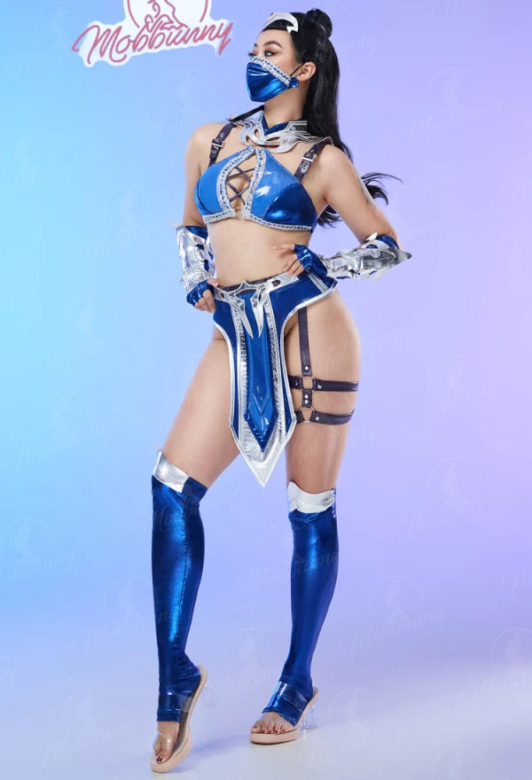MOBBUNNY Kitana Costume Women Lingerie Costume Hollow Top and Skirt with Mask for - As picture / L