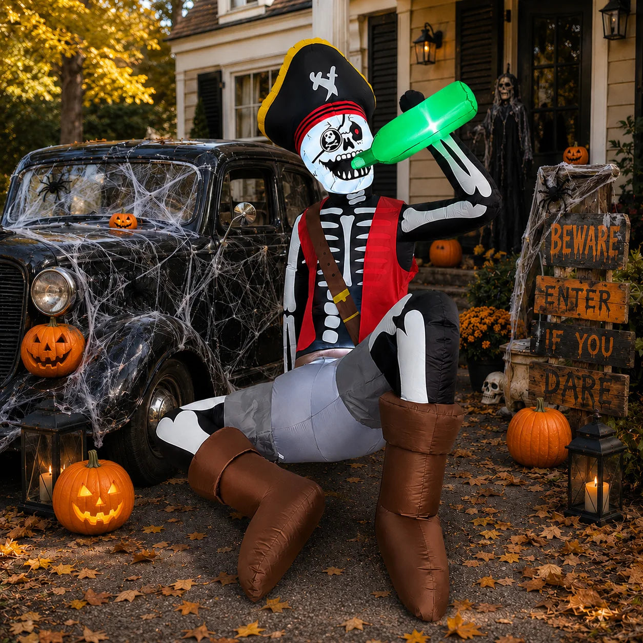 6.5FT Inflatable Decoration, Drinking Skeleton Pirate, Suitable for