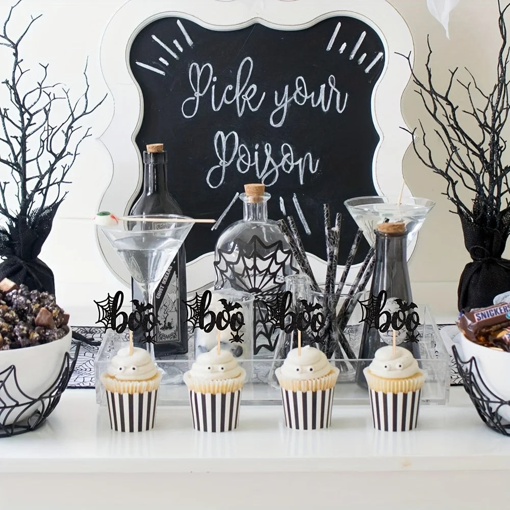 12/24Pcs Halloween Boo Glitter Bat Cupcake Topper Picks Halloween Birthday - product image 3