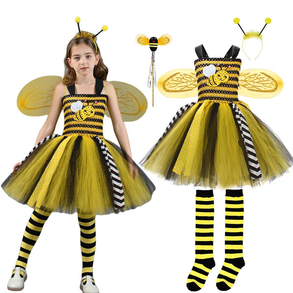 Girls Bumble Bee Tutu Halloween Costume with Wings