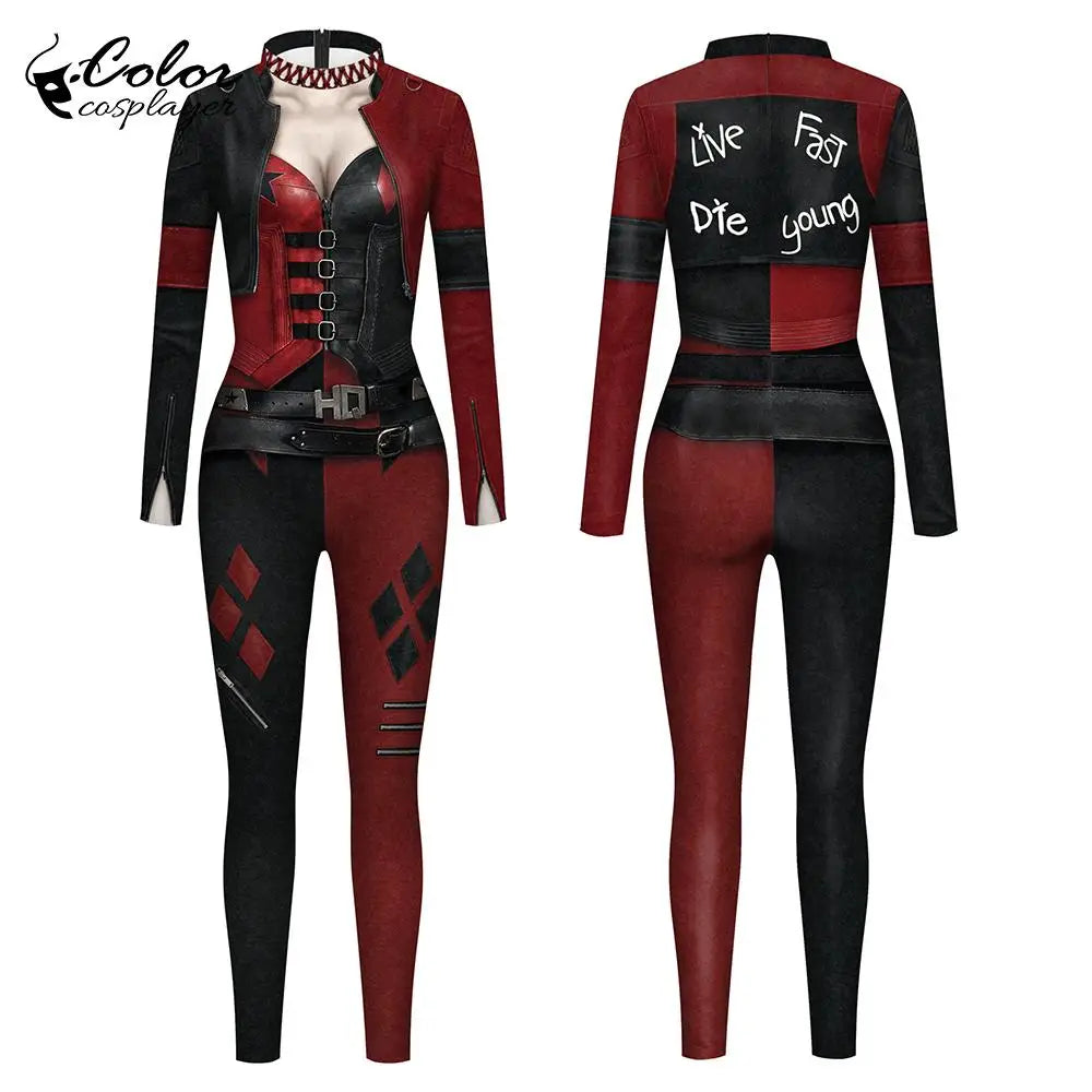 Color Cosplayer Clown Jumpsuit Hero Costume Halloween Dress Suit Leggings Sleeve Bodysuit - jumpsuit05 / M